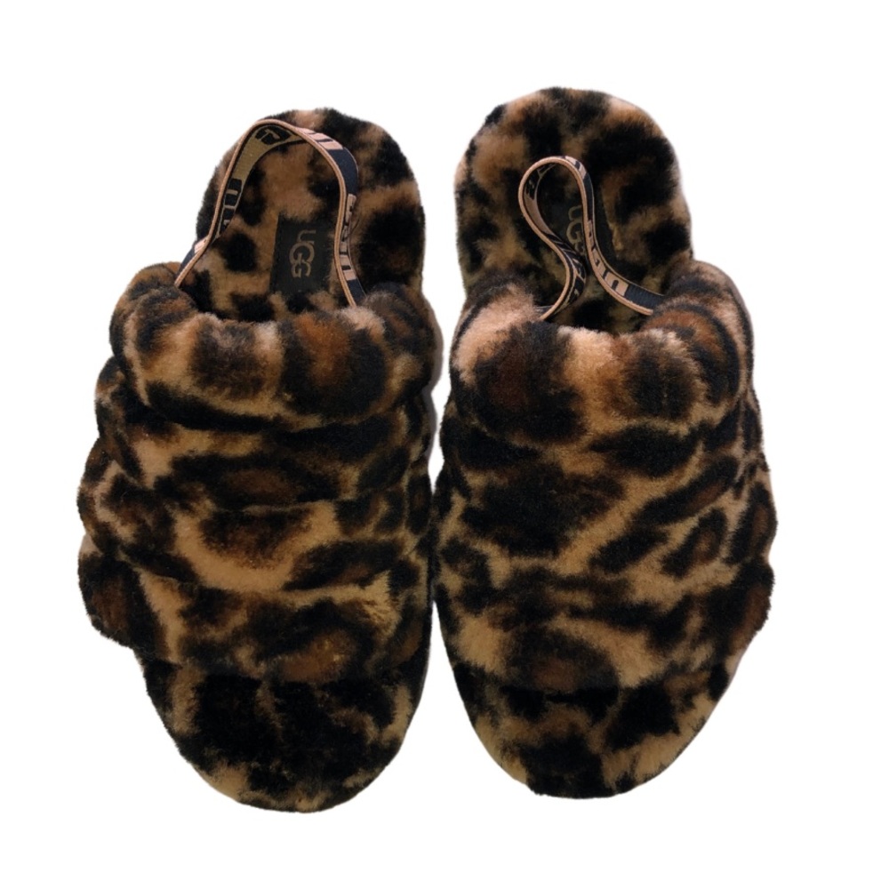 UGG GIRLS YOUTH Yeah Panther-Print Sheepskin Slingback Slippers